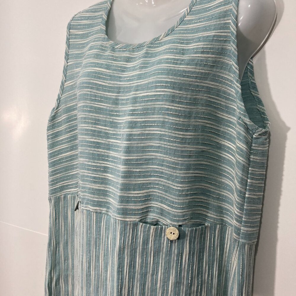 Vintage Cynthia Max Relax Linen Blend Maxi Dress Sleeveless Pocket Slit Green L - Picture 4 of 11